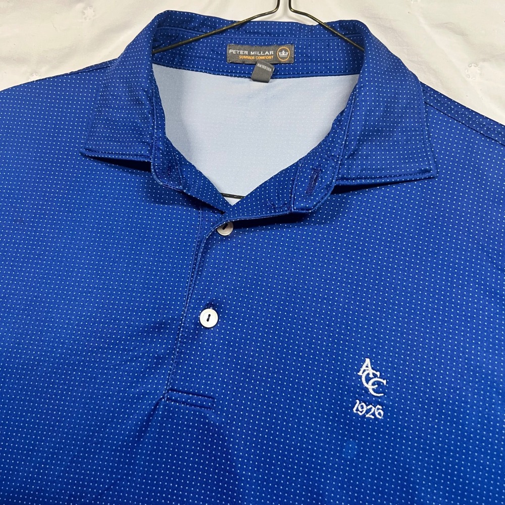 Peter Millar Summer Comfort Blue Micro Dot Polo Shirt Mens Medium ACC 1926 Logo